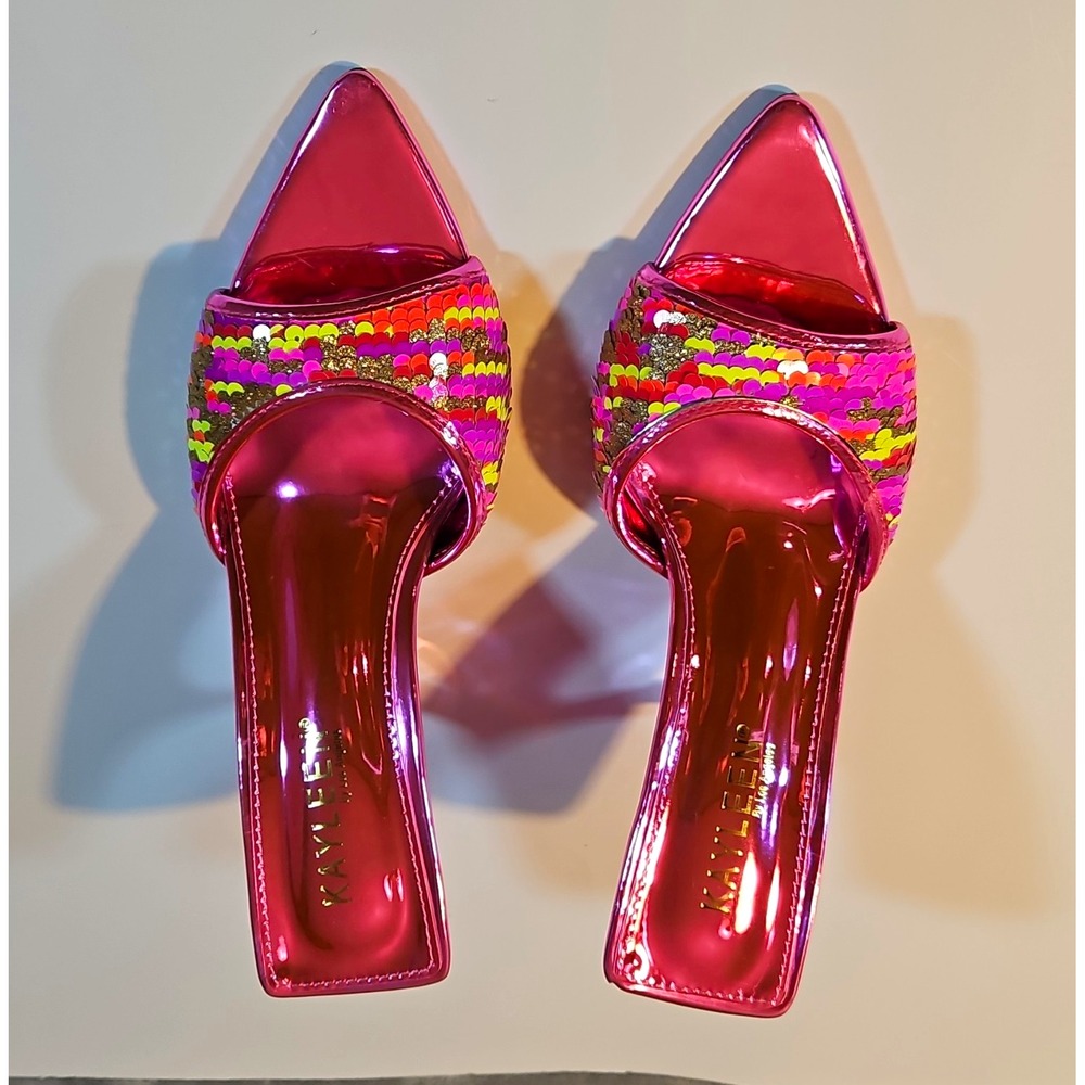 Kayleen by Los Angeles Women Fuchsia Sequin Synthetic Pointed Toe Mule 6